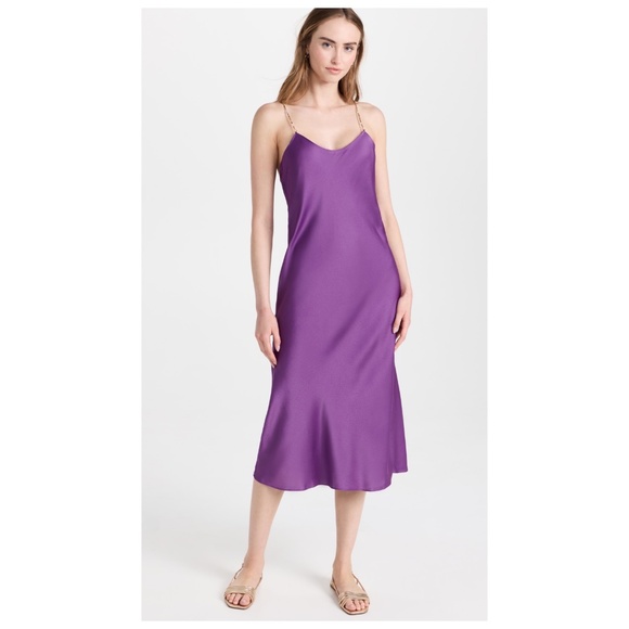 Ba&sh Carline Dress Satin Midi Slip with Beaded Straps Violet Purple - Small / 4 - Picture 7 of 9